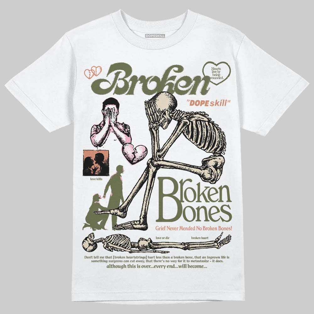 SB Dunk Low Pro x Arts-Rec Skateshop Rust Pink and Rough Green DopeSkill T-Shirt Broken Bones Graphic Streetwear - White