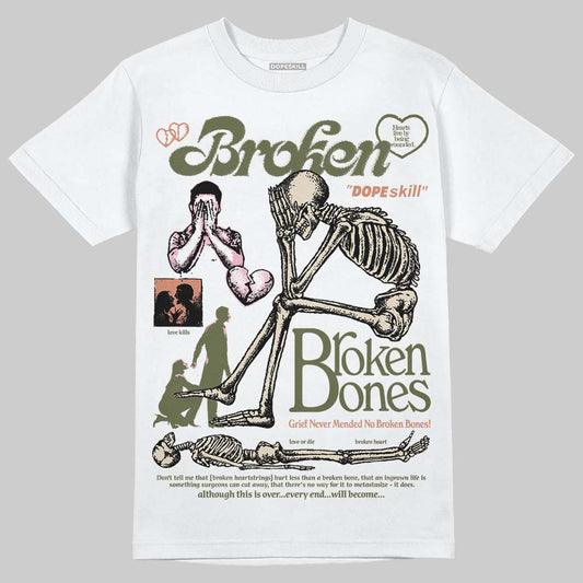 SB Dunk Low Pro x Arts-Rec Skateshop Rust Pink and Rough Green DopeSkill T-Shirt Broken Bones Graphic Streetwear - White