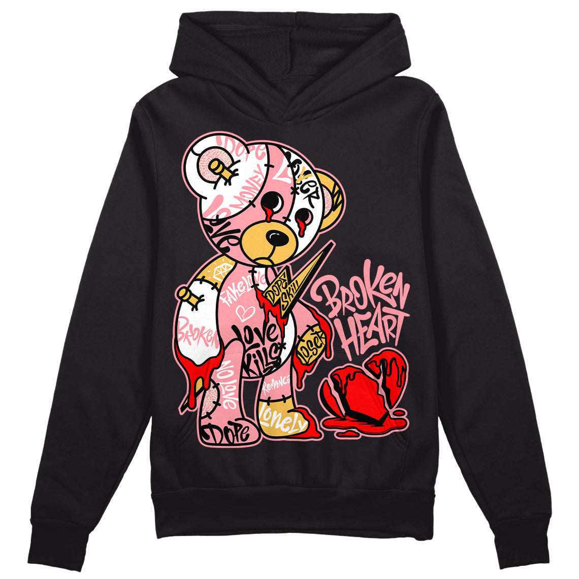 Jordan 3 GS “Red Stardust” DopeSkill Hoodie Sweatshirt Broken Heart Graphic Streetwear - Black