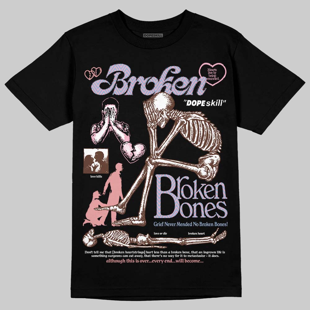 Harris Tweed x Dunk Low Denim Turquoise and Baroque Brown DopeSkill T-Shirt Broken Bones Graphic Streetwear - Black