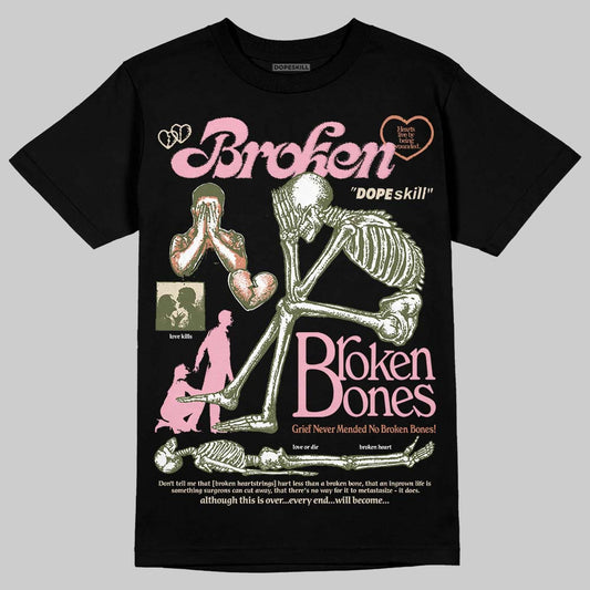 SB Dunk Low Pro x Arts-Rec Skateshop Rust Pink and Rough Green DopeSkill T-Shirt Broken Bones Graphic Streetwear - Black