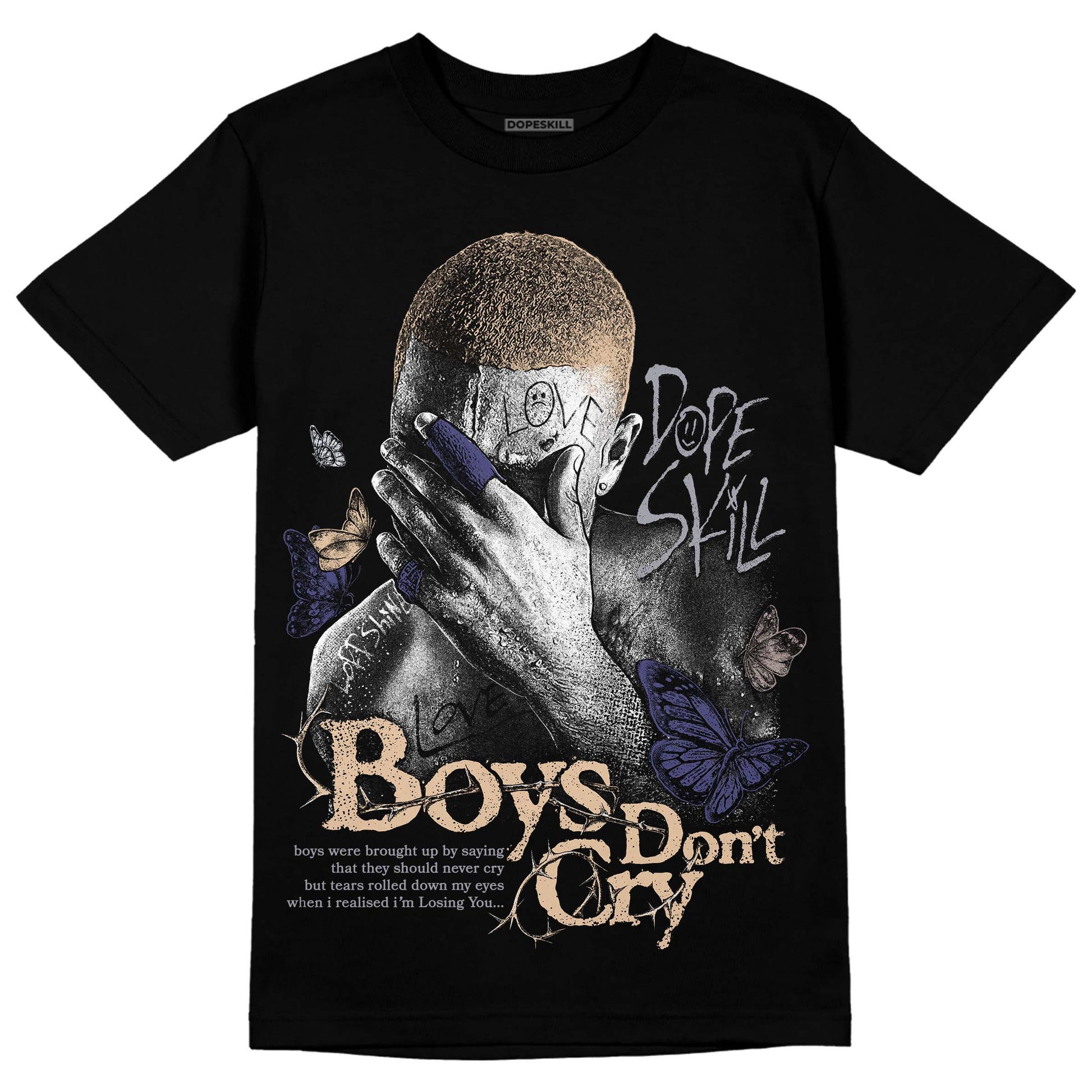 Jordan 4 Retro Frozen Moments DopeSkill T-Shirt Boys Don't Cry Graphic Streetwear - Black 