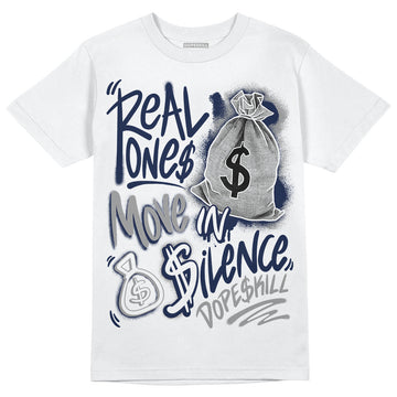 Jordan Spiz’ike Low “White/Obsidian” DopeSkill T-Shirt Real Ones Move In Silence Graphic Streetwear - WHite