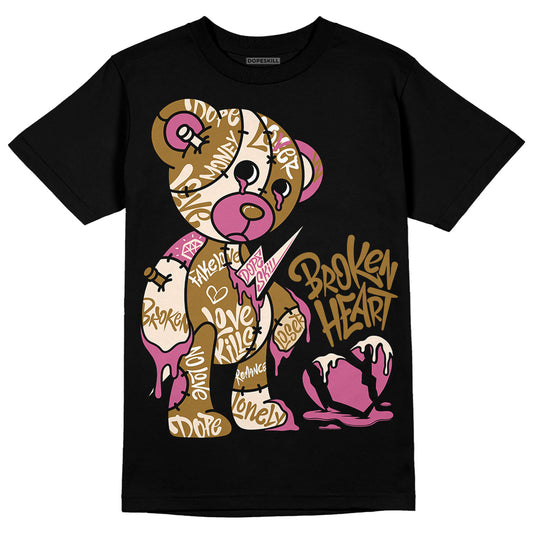 Dunk Low Just Do It “Bronzine/Playful Pink” DopeSkill T-Shirt Broken Heart Graphic Streetwear - Black