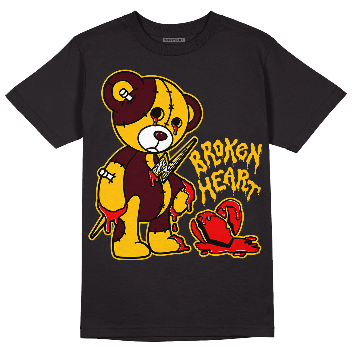 Dunk Yellow Bordeaux DopeSkill T-Shirt Broken Heart Graphic Streetwear - Black