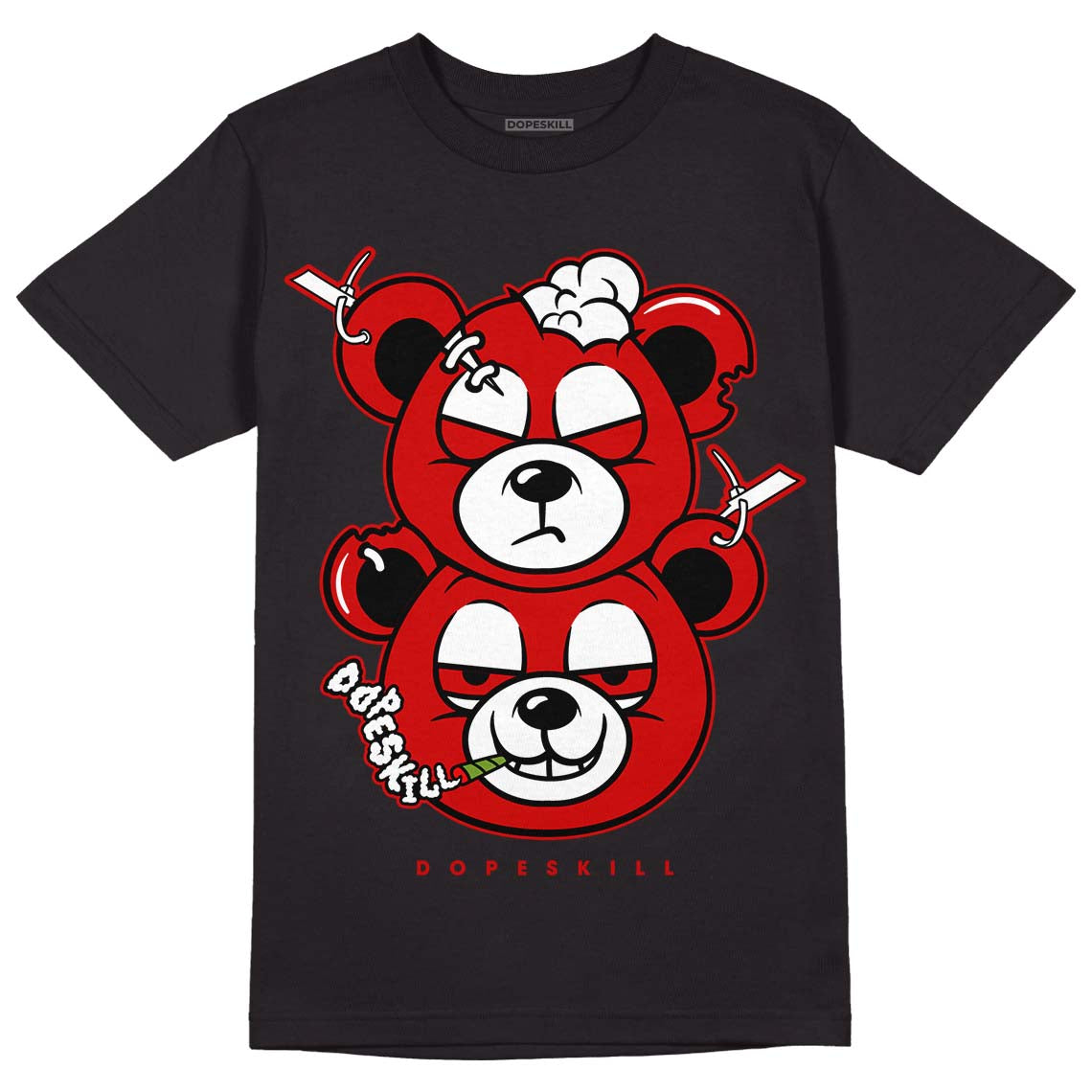 Jordan 1 Retro Low "Black Toe" DopeSkill T-Shirt New Double Bear Graphic Streetwear - Black