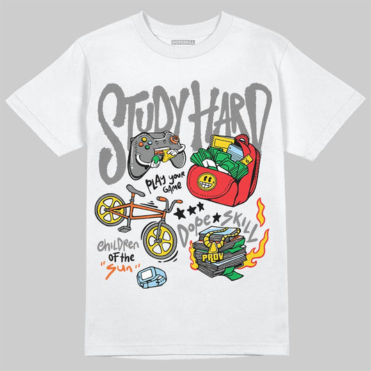 Grey Sneakers DopeSkill T-Shirt Study Hard Graphic Streetwear - White 