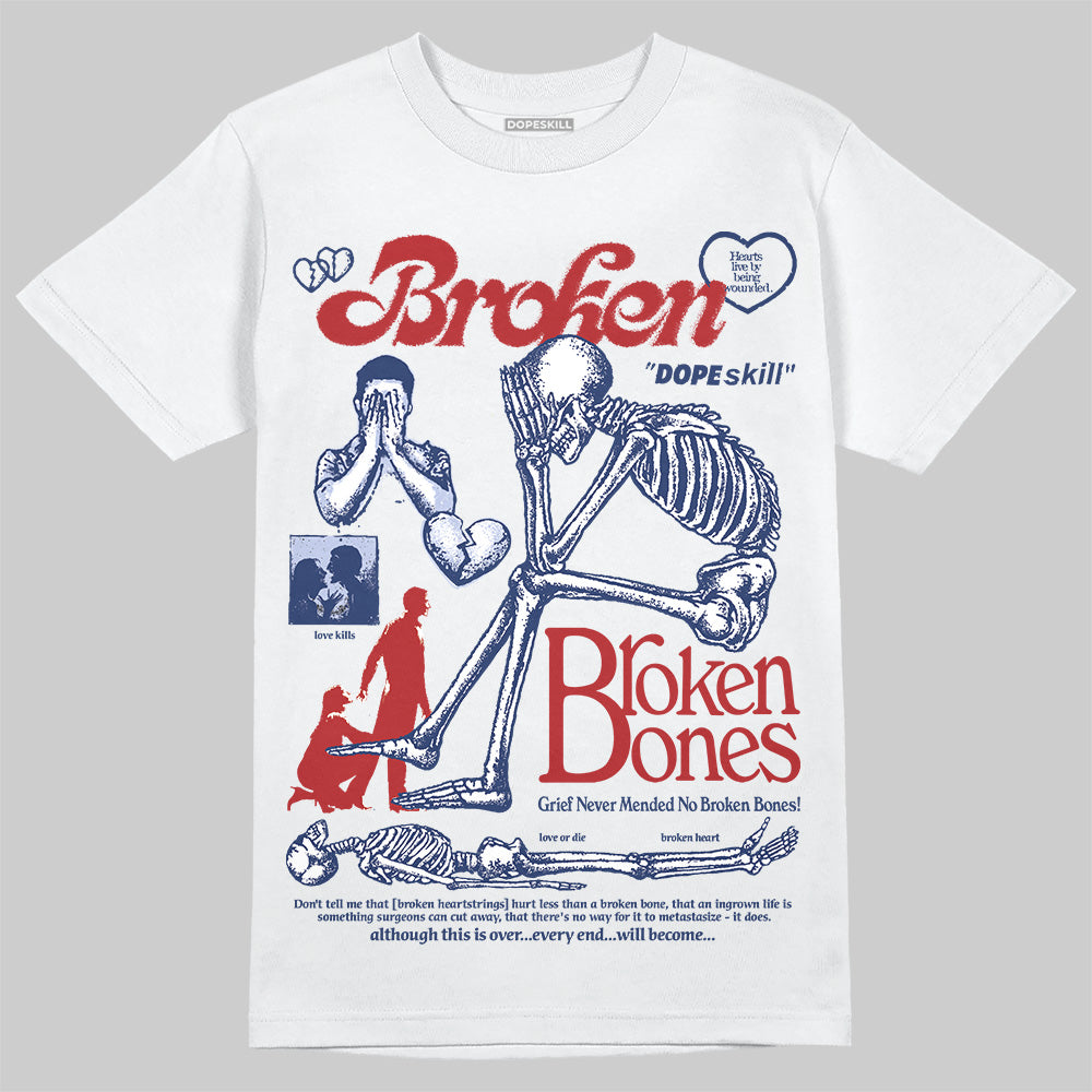 Jordan 6 Retro 'White And Midnight Navy' DopeSkill T-Shirt Broken Bones Graphic Streetwear - White