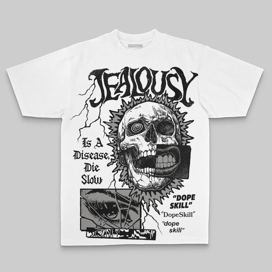 Grey Oversize Print Jealousy DopeSkill Graphic T-shirt Streetwear - White