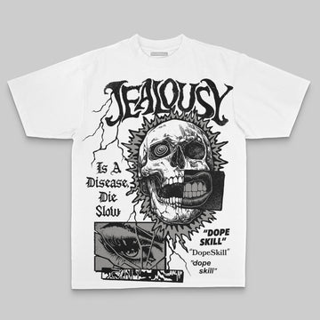 Grey Oversize Print Jealousy DopeSkill Graphic T-shirt Streetwear - White