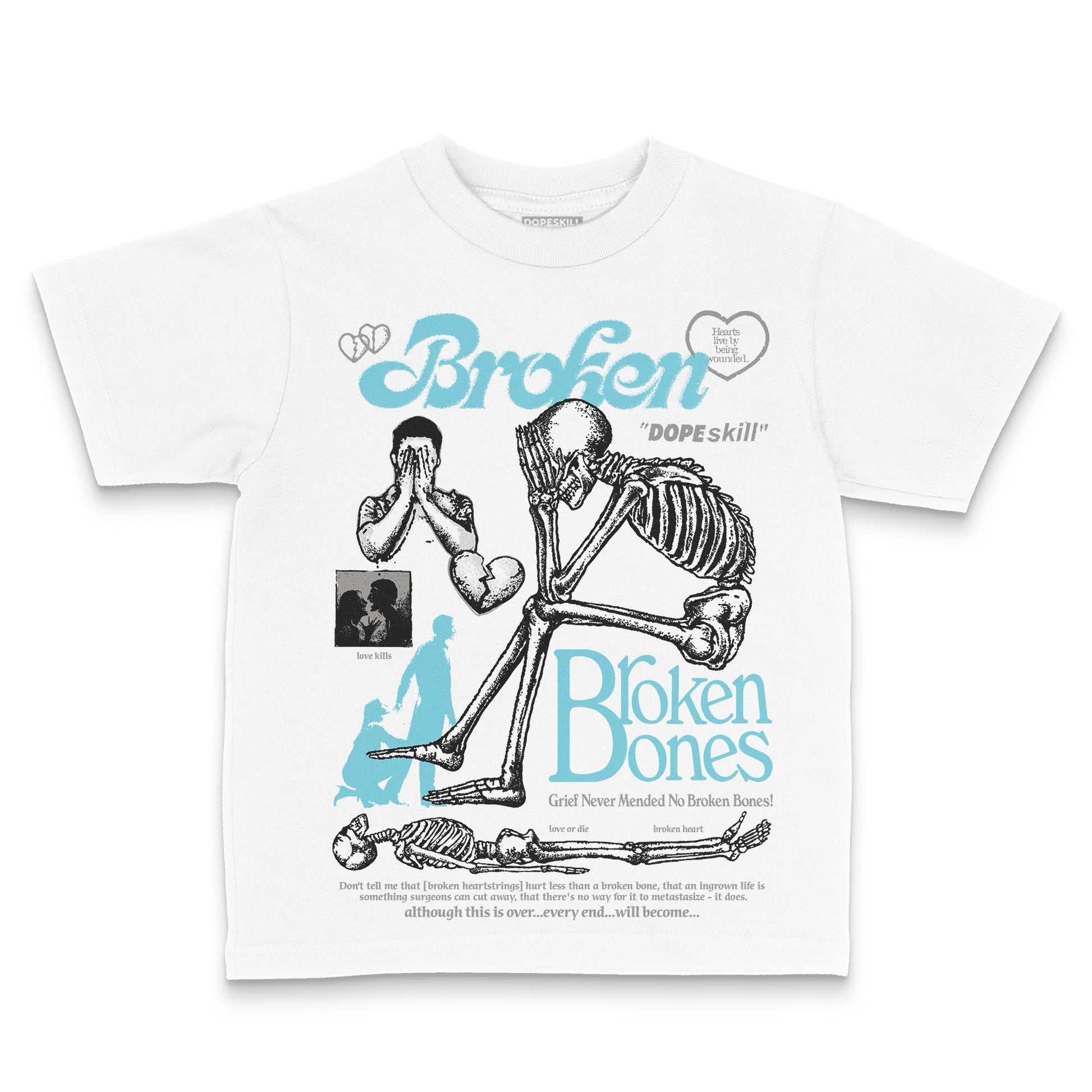 Jordan 4 Retro GS “Blue Chill” DopeSkill Toddler Kids T-shirt Broken Bones Graphic Streetwear - White