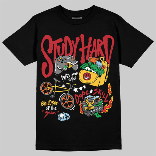 Jordan 14 Retro Ferrari (2025) DopeSkill T-Shirt Study Hard Graphic Streetwear - Black