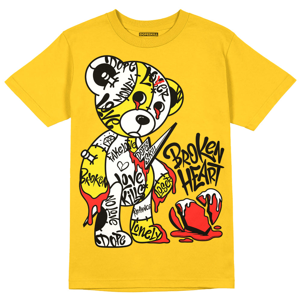 Jordan 4 Retro “Vivid Sulfur” DopeSkill Yellow T-shirt Broken Heart Graphic Streetwear 