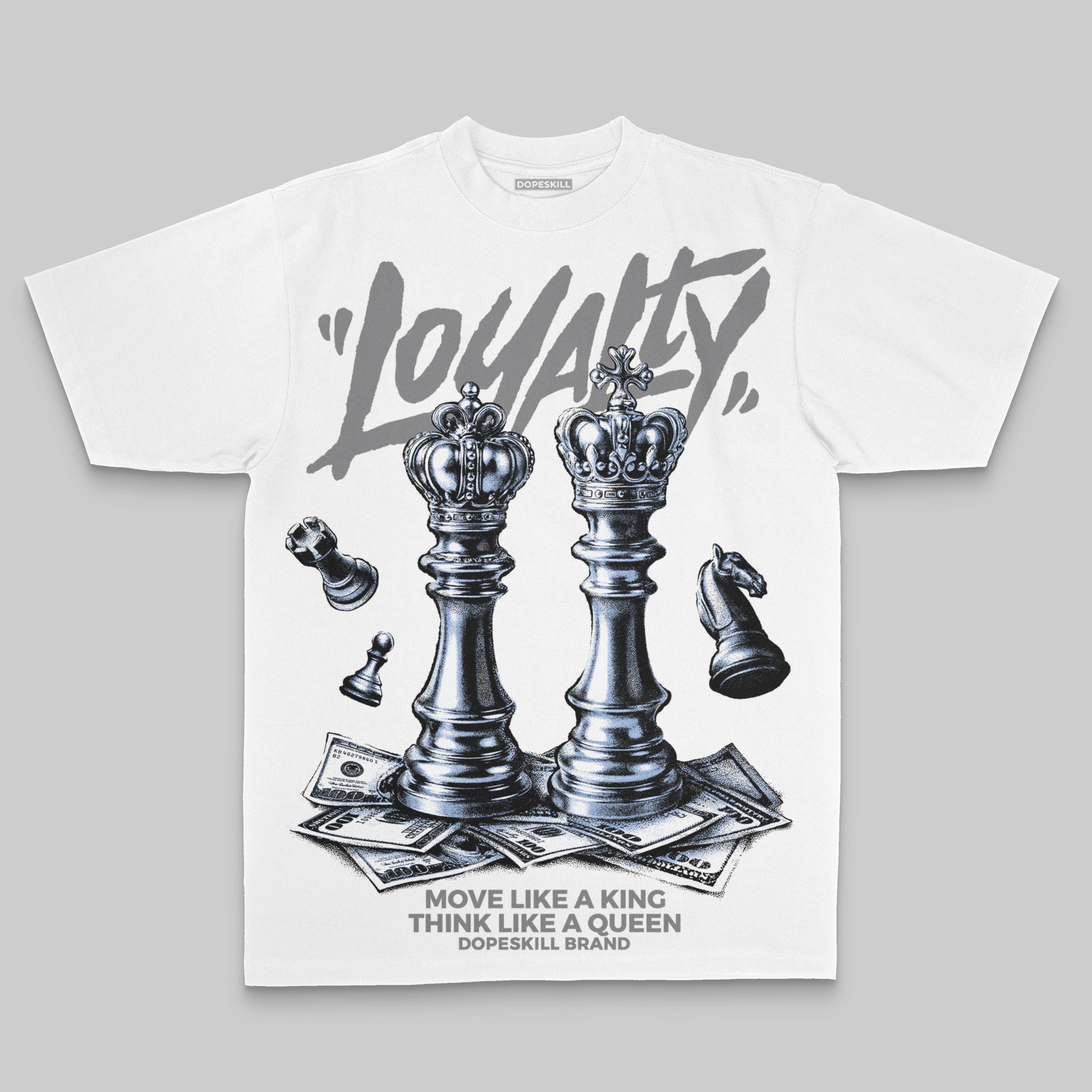 Grey Sneakers Oversize Print 'Loyalty' DopeSkill Graphic T-shirt Streetwear - White