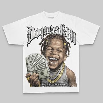 Grey Oversize Print Money Loves Me DopeSkill Graphic Premium T-shirt Streetwear - White