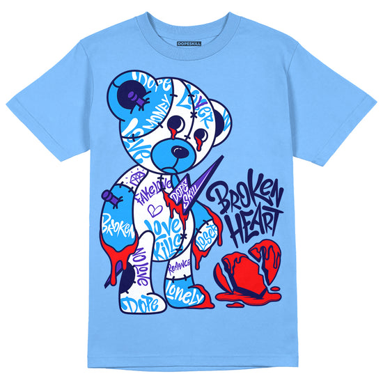 Jordan 9 Powder Blue DopeSkill Tropical Blue T-shirt Broken Heart Graphic Streetwear