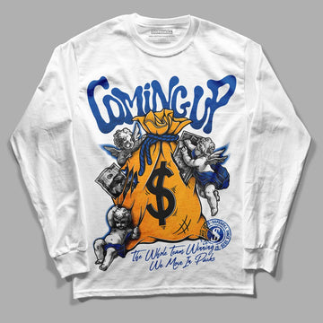 Dunk Blue Jay and University Gold DopeSkill Long Sleeve T-Shirt Money Bag Coming Up Graphic Streetwear - White