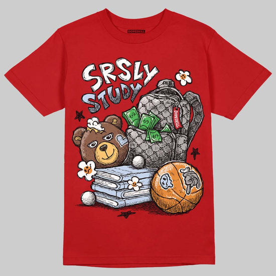 Jordan 5 Retro Fire Red Black Tongue (2025) DopeSkill T-Shirt SRSLY Study Graphic Streetwear - Red 