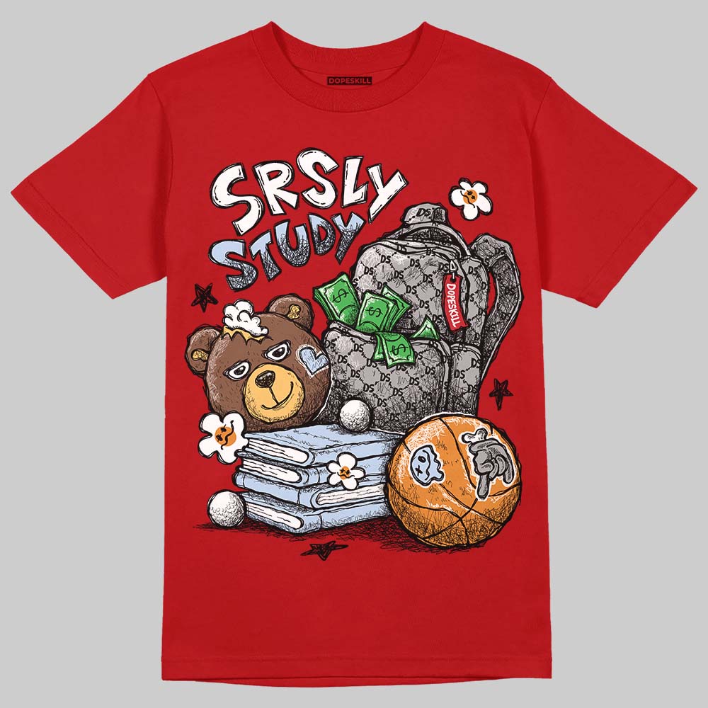Jordan 5 Retro Fire Red Black Tongue (2025) DopeSkill T-Shirt SRSLY Study Graphic Streetwear - Red 