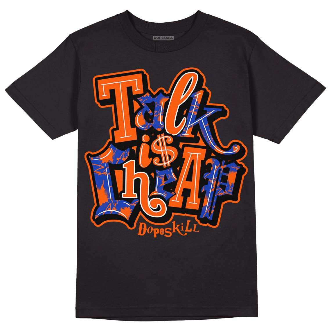 Dunk Low Futura Orange Blaze DopeSkill T-Shirt Talk Is Chip Graphic Streetwear - Black