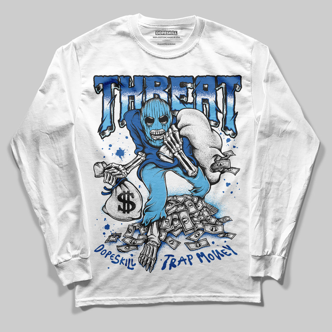 Jordan 12 “Blueberry” DopeSkill Long Sleeve T-Shirt Threat Graphic Streetwear - White