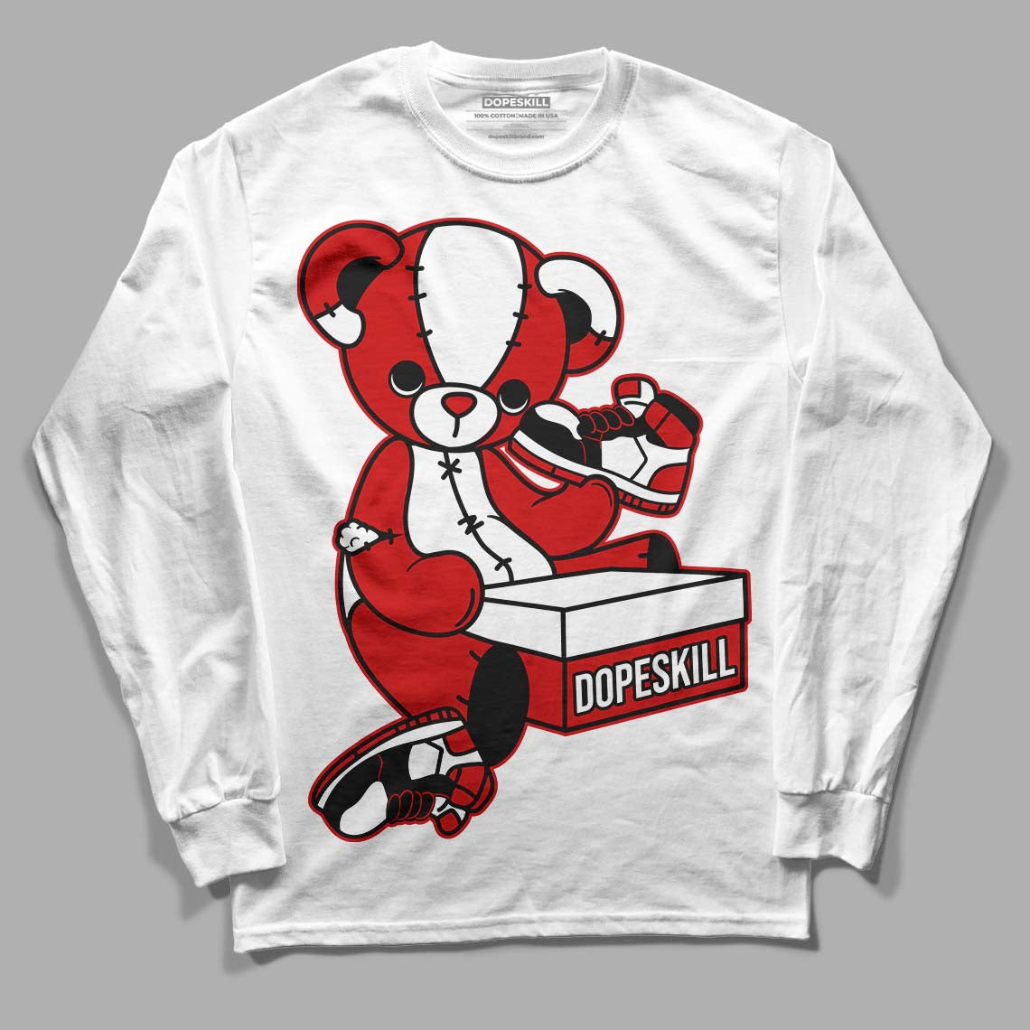 Jordan 1 Retro Low "Black Toe" DopeSkill Long Sleeve T-Shirt Sneakerhead BEAR Graphic Streetwear - White