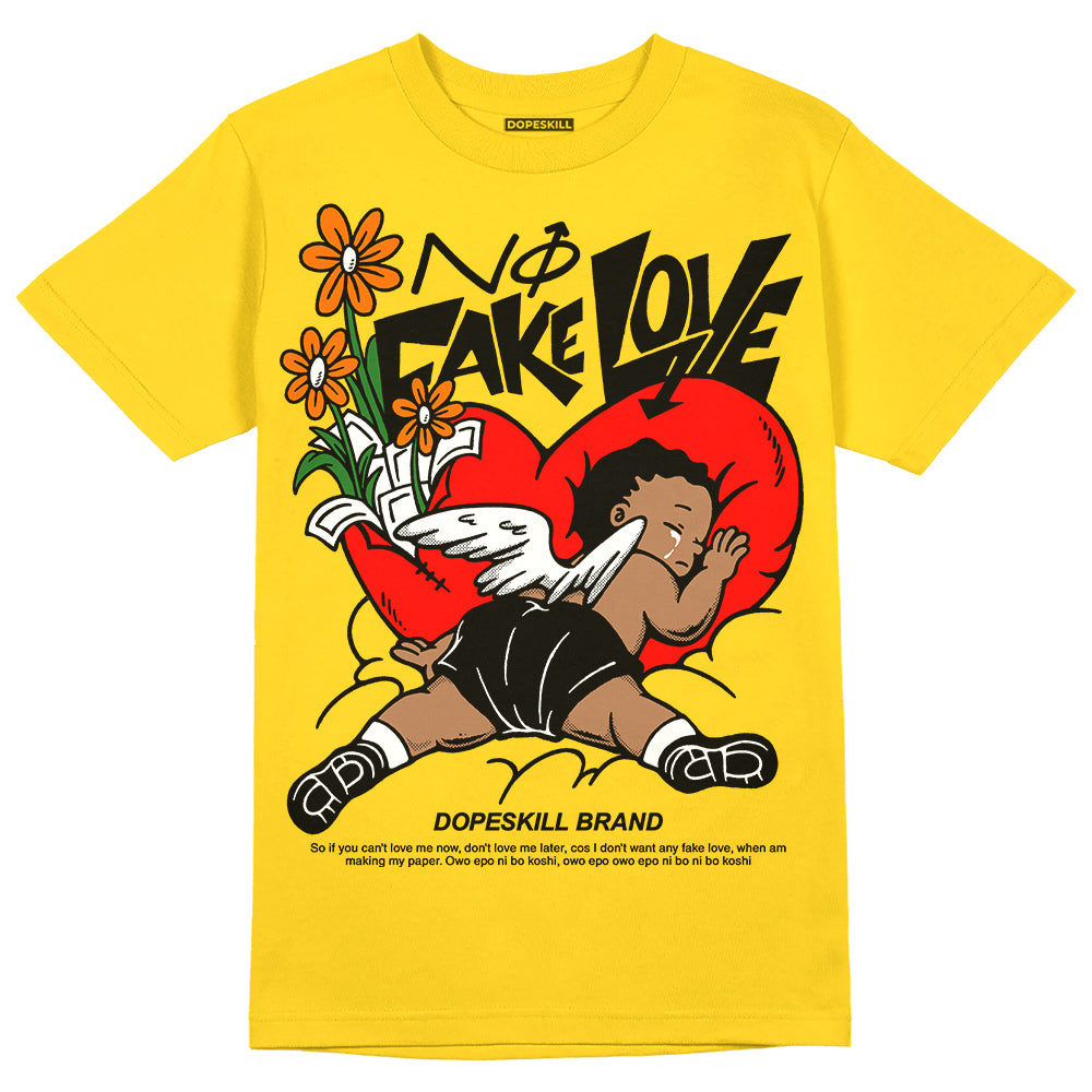 Jordan 4 Thunder DopeSkill T-Shirt No Fake Love Graphic Streetwear - Tour Yellow