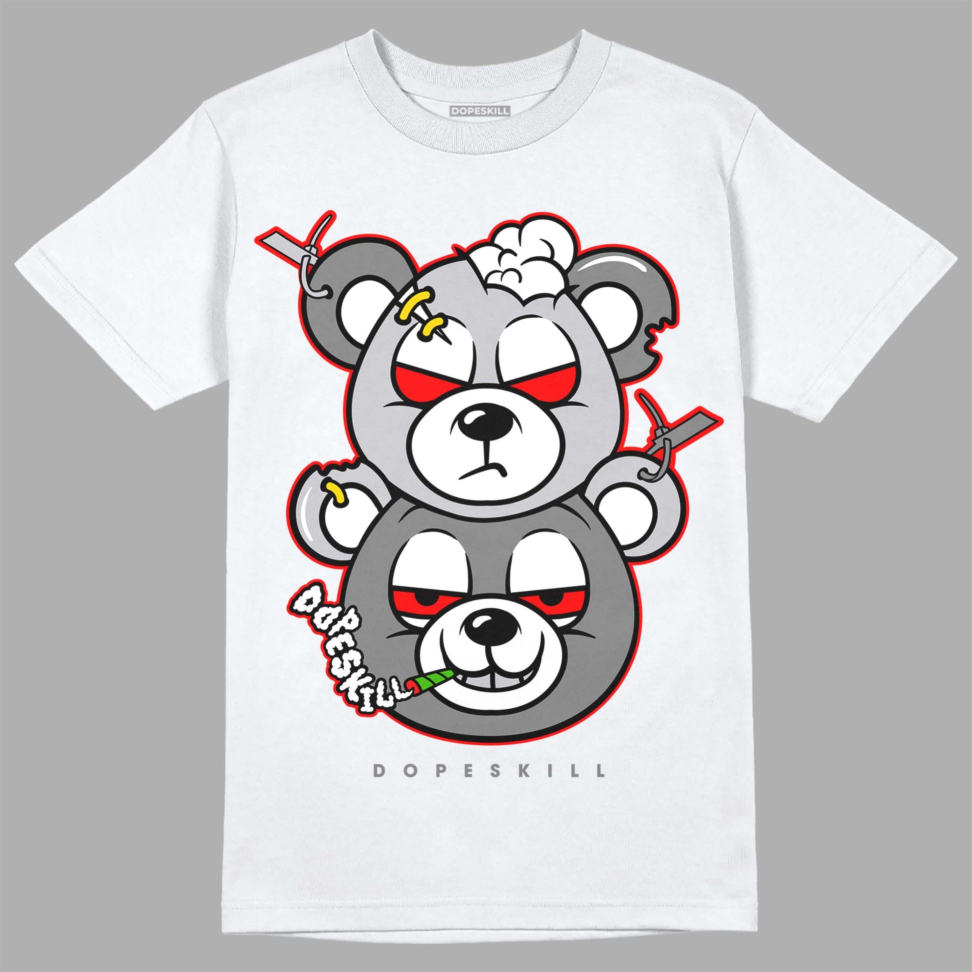 Grey Sneakers DopeSkill T-Shirt New Double Bear Graphic Streetwear - White