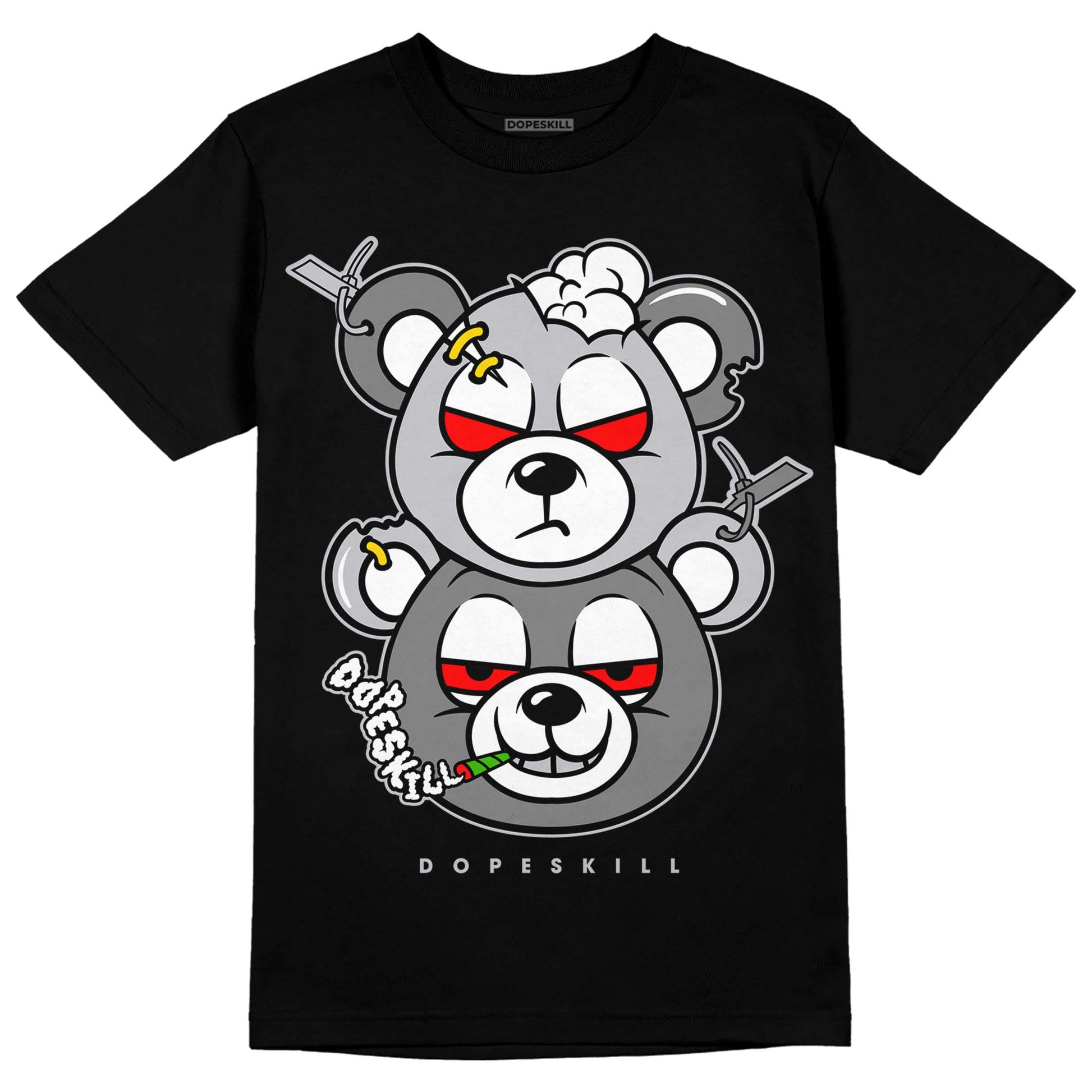 Grey Sneakers DopeSkill T-Shirt New Double Bear Graphic Streetwear - Black