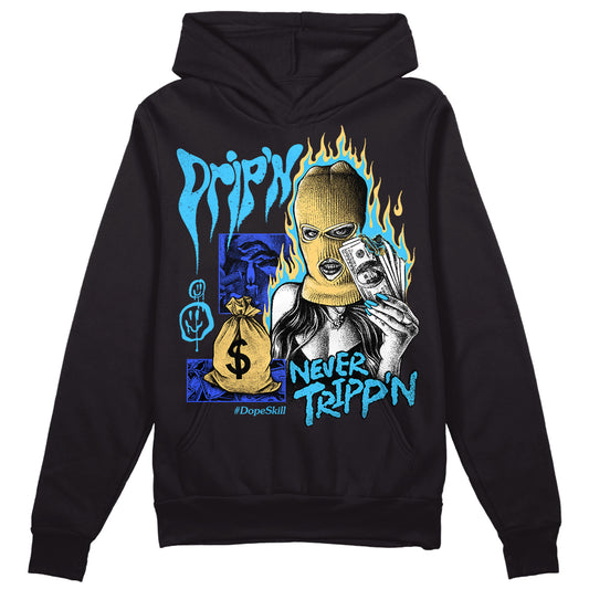 Jordan 13 Retro University Blue DopeSkill Hoodie Sweatshirt Drip'n Never Tripp'n Graphic Streetwear - Black