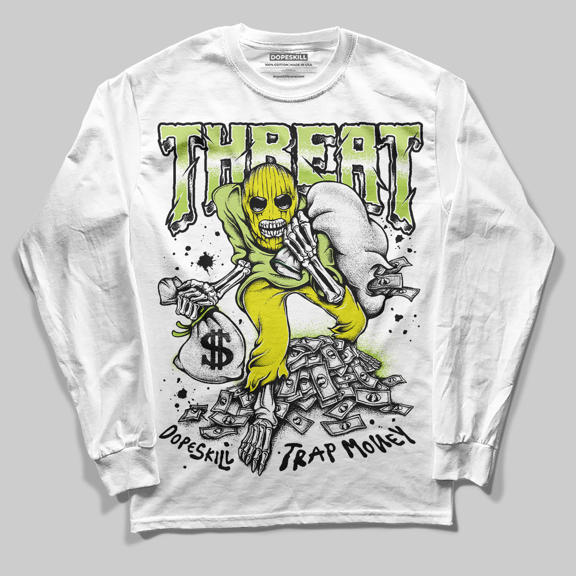 Jordan 13 Retro Bright Cactus DopeSkill Long Sleeve T-Shirt Threat Graphic Streetwear - White