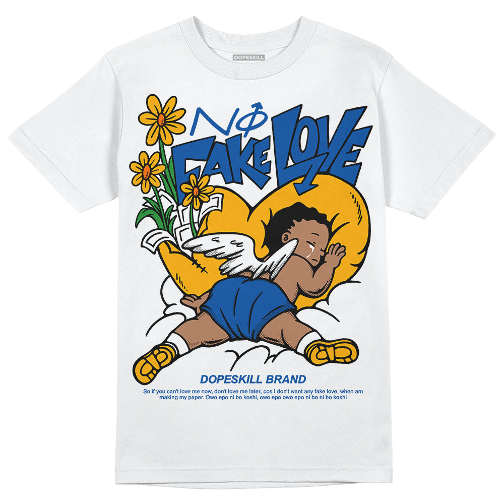 Dunk Blue Jay and University Gold DopeSkill T-Shirt No Fake Love Graphic Streetwear - WHite