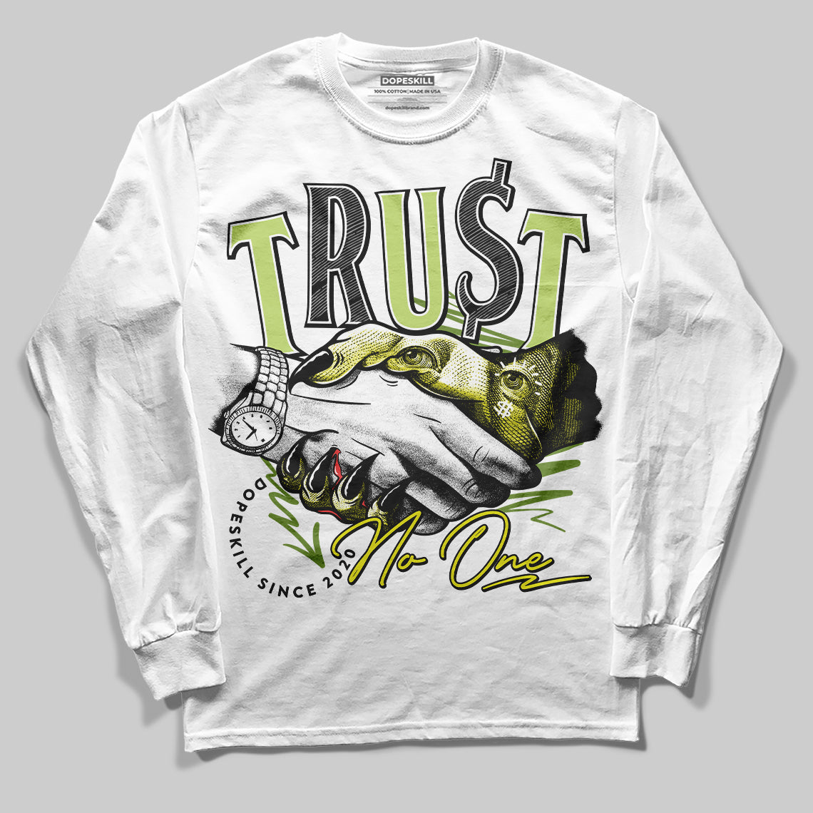 Jordan 13 Retro Bright Cactus DopeSkill Long Sleeve T-Shirt Trust No One Graphic Streetwear - White