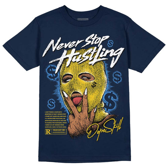 Dunk Low Vintage “Michigan” DopeSkill Midnight Navy T-Shirt Never Stop Hustling Graphic Streetwear 