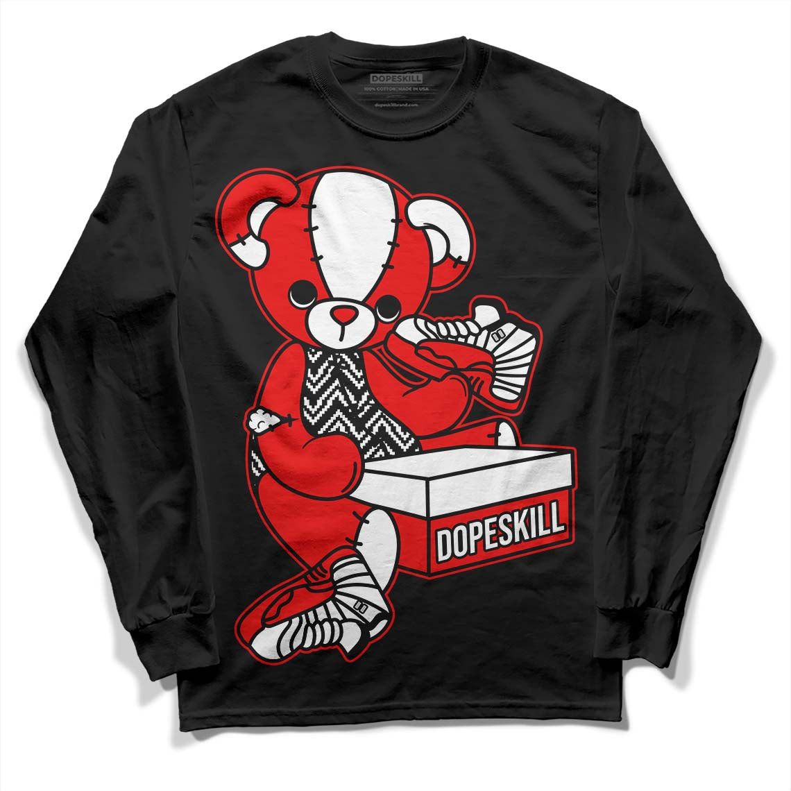 Jordan 12 “Cherry” DopeSkill Long Sleeve T-Shirt Sneakerhead BEAR Graphic Streetwear - Black