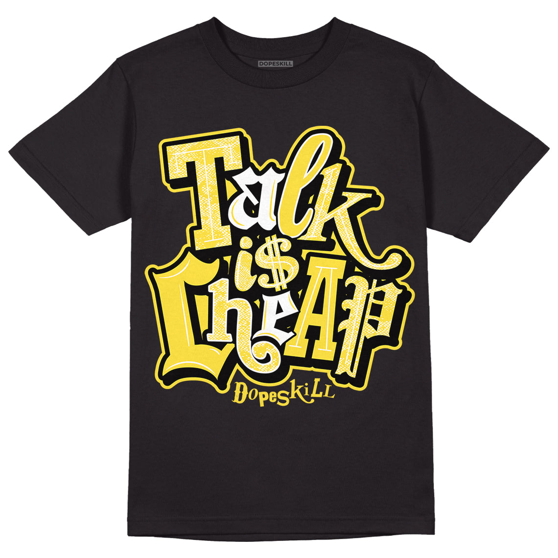 Jordan 11 Low 'Yellow Snakeskin' DopeSkill T-Shirt Talk Is Chip Graphic Streetwear - Black