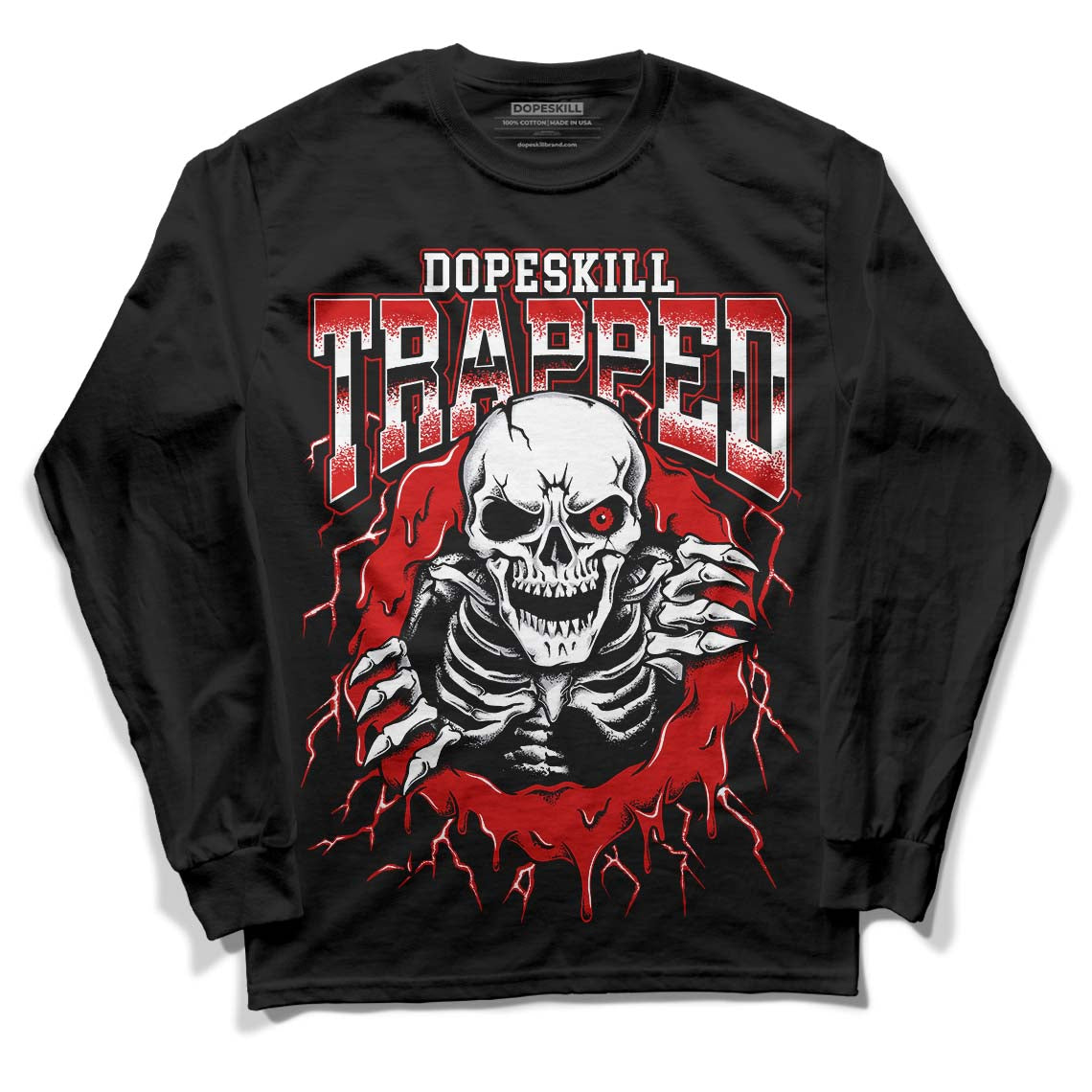 Jordan 1 Retro Low "Black Toe" DopeSkill Long Sleeve T-Shirt Trapped Halloween Graphic Streetwear - Black