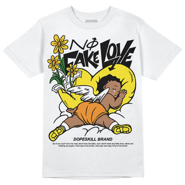 Jordan 4 Retro “Vivid Sulfur” DopeSkill T-Shirt No Fake Love Graphic Streetwear - White