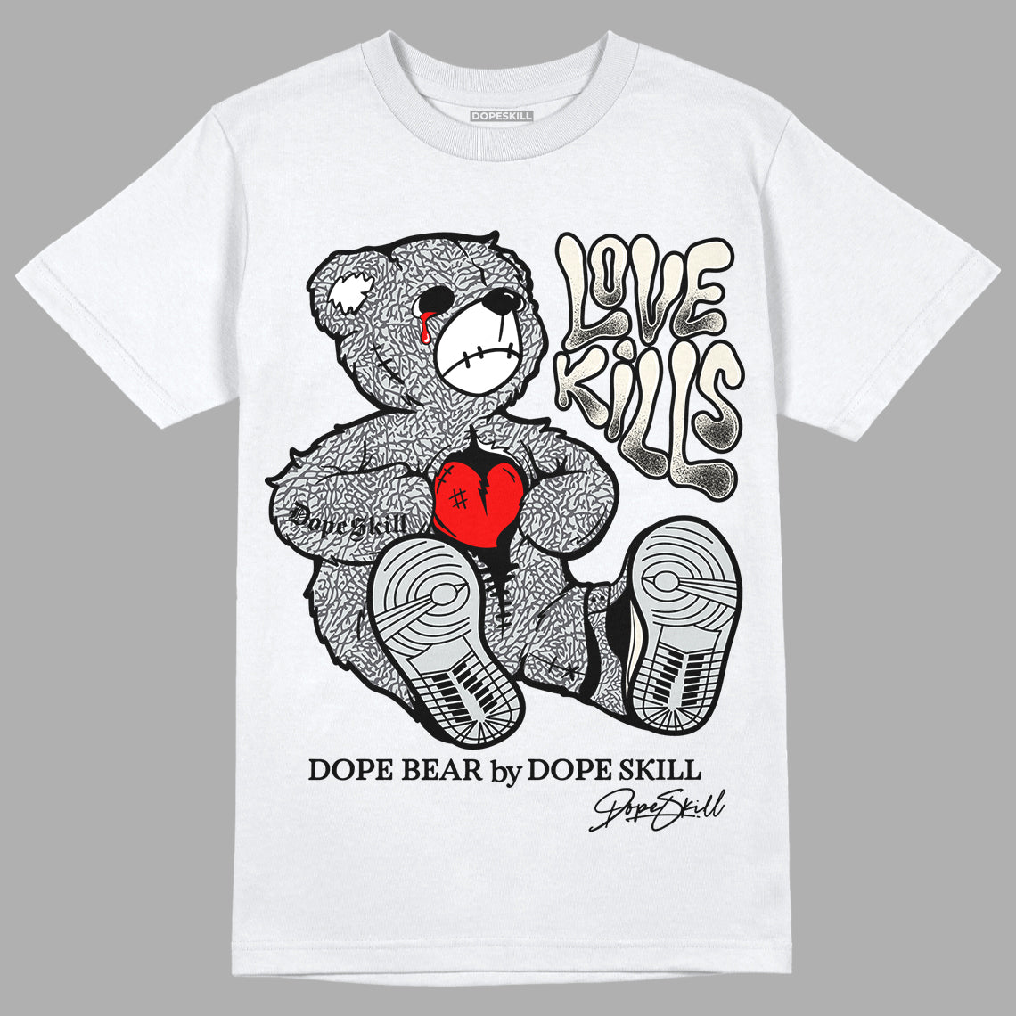 Jordan 1 Retro Low OG Black Cement DopeSkill T-Shirt Love Kills Graphic Streetwear - White