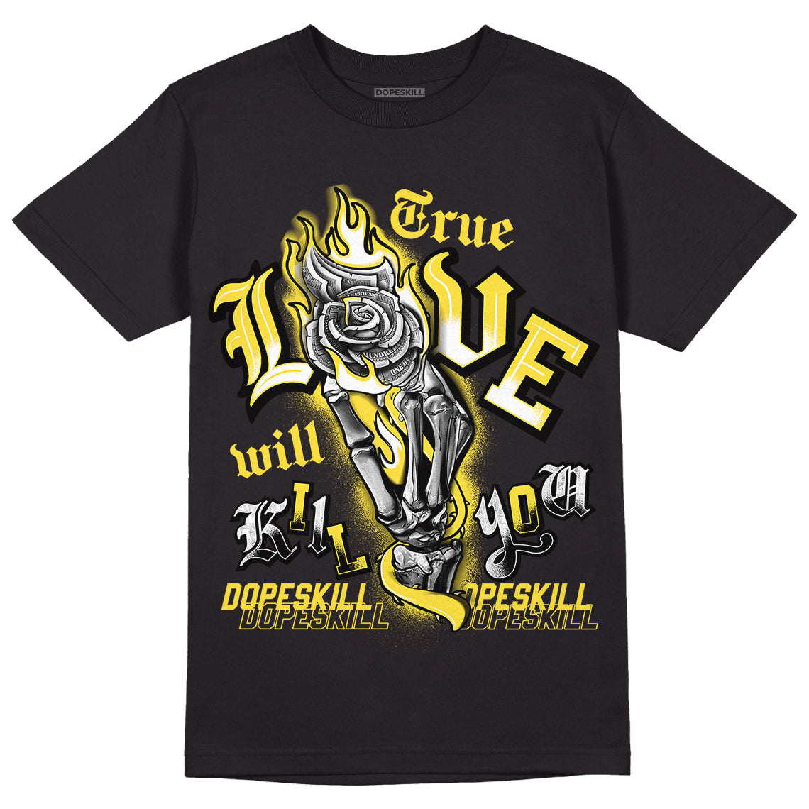 Jordan 11 Low 'Yellow Snakeskin' DopeSkill T-Shirt True Love Will Kill You Graphic Streetwear - Black