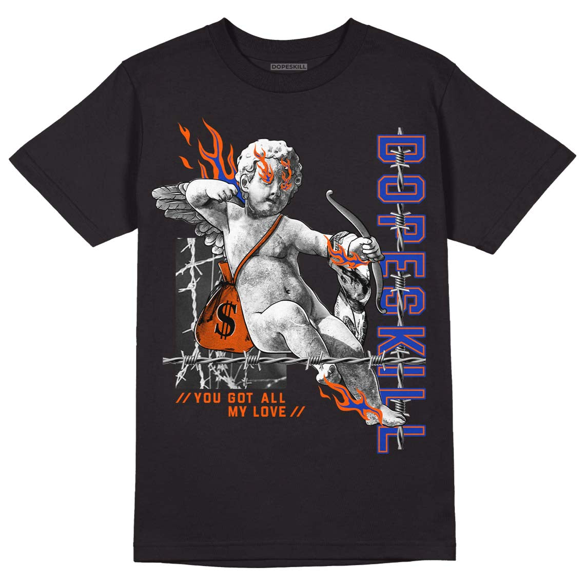 Dunk Low Futura Orange Blaze DopeSkill T-Shirt You Got All My Love Graphic Streetwear - Black