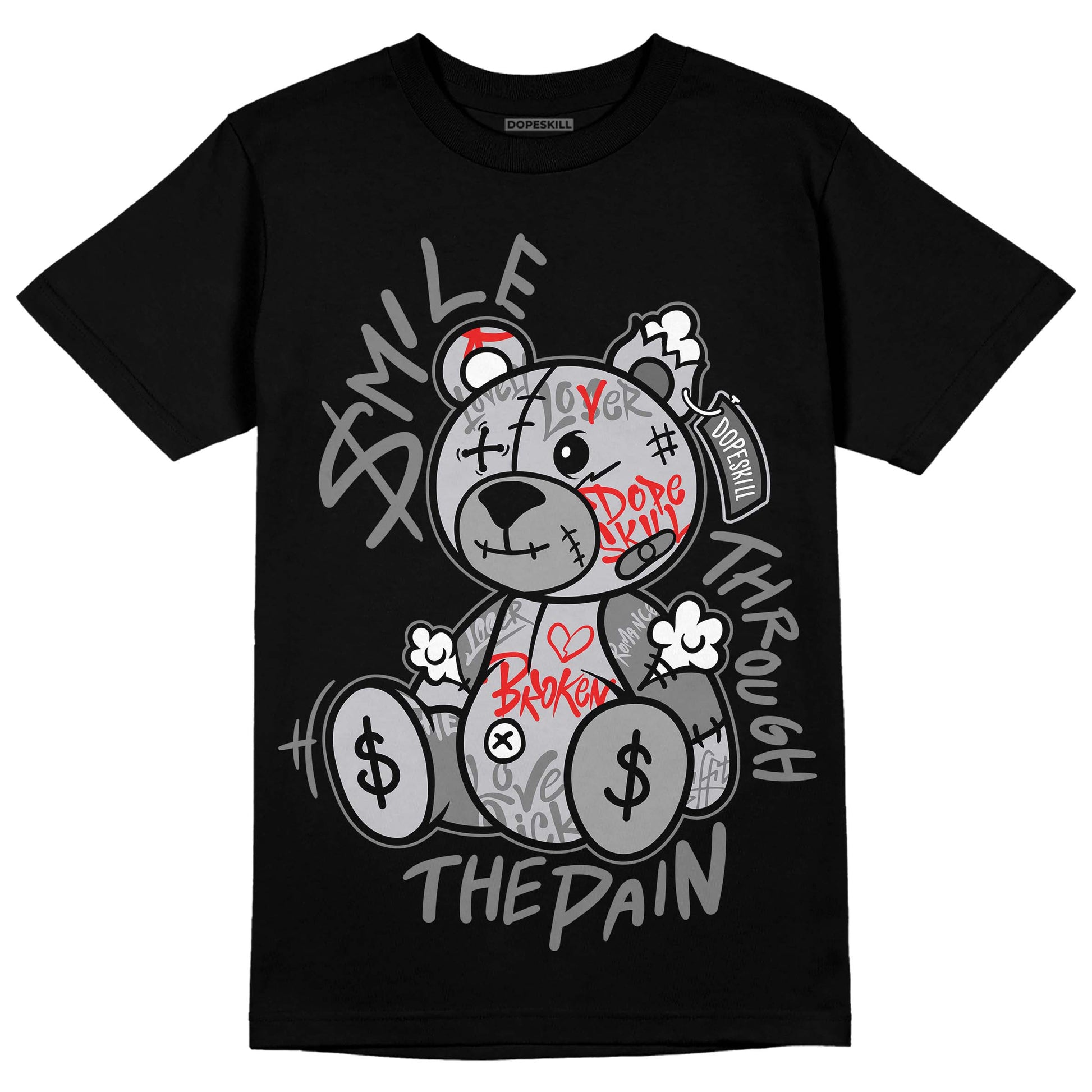 Grey Sneakers DopeSkill T-Shirt Smile Through The Pain Graphic Streetwear - Black