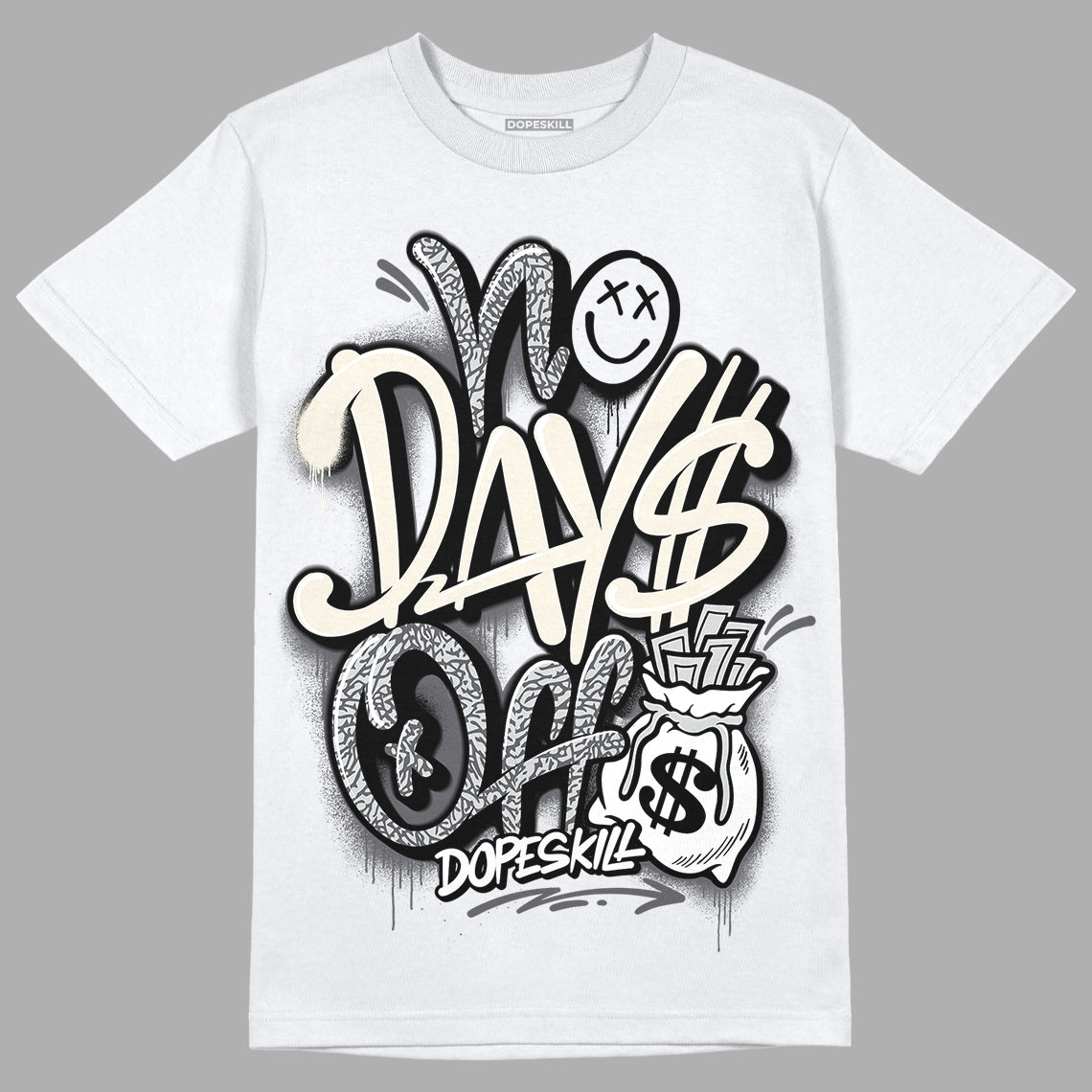 Jordan 1 Retro Low OG Black Cement DopeSkill T-Shirt No Days Off Graphic Streetwear - White