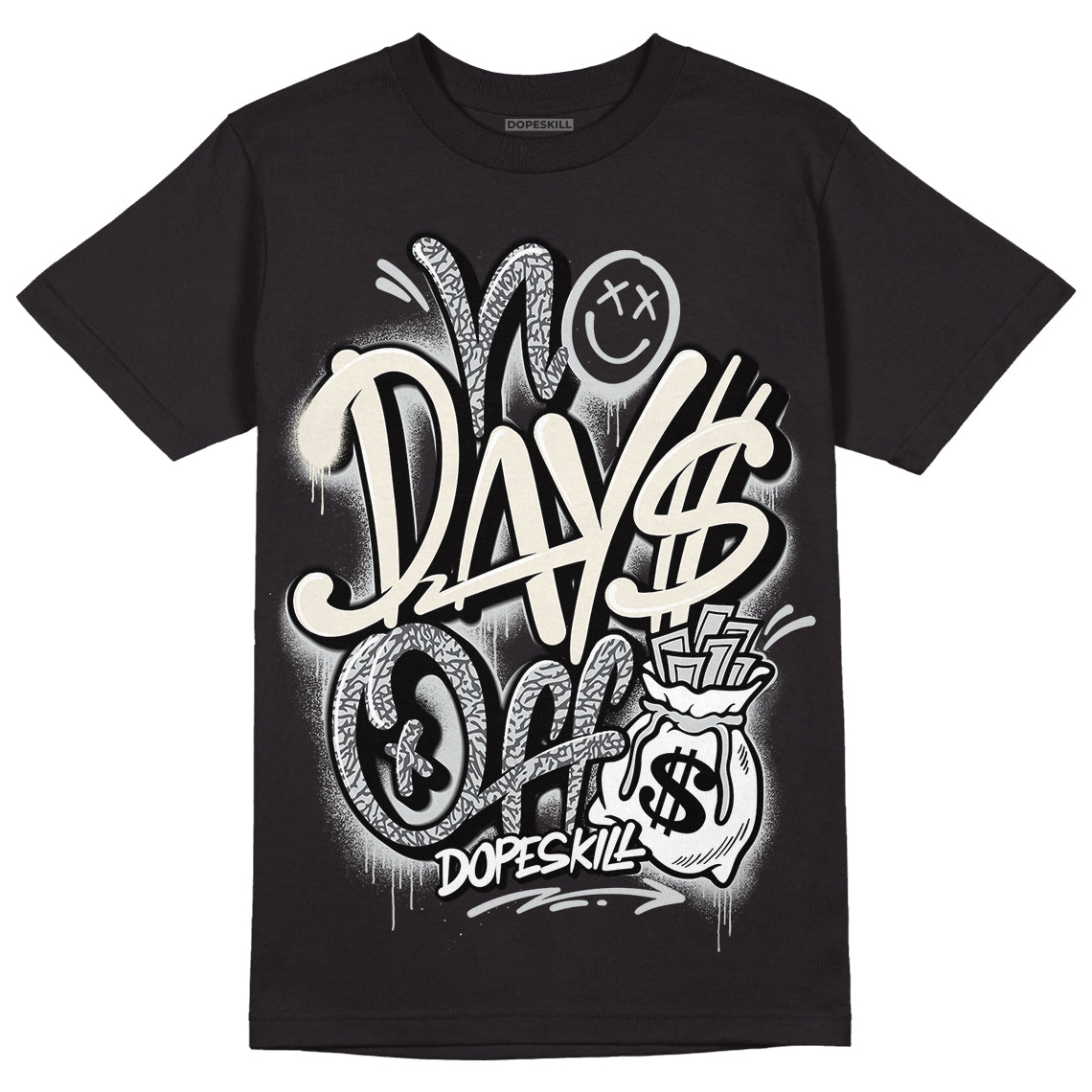 Jordan 1 Retro Low OG Black Cement DopeSkill T-Shirt No Days Off Graphic Streetwear - Black