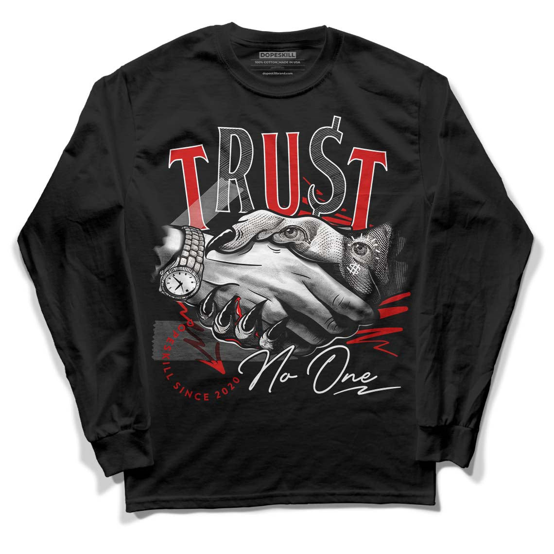 Jordan 1 Retro Low "Black Toe" DopeSkill Long Sleeve T-Shirt Trust No One Graphic Streetwear - Black