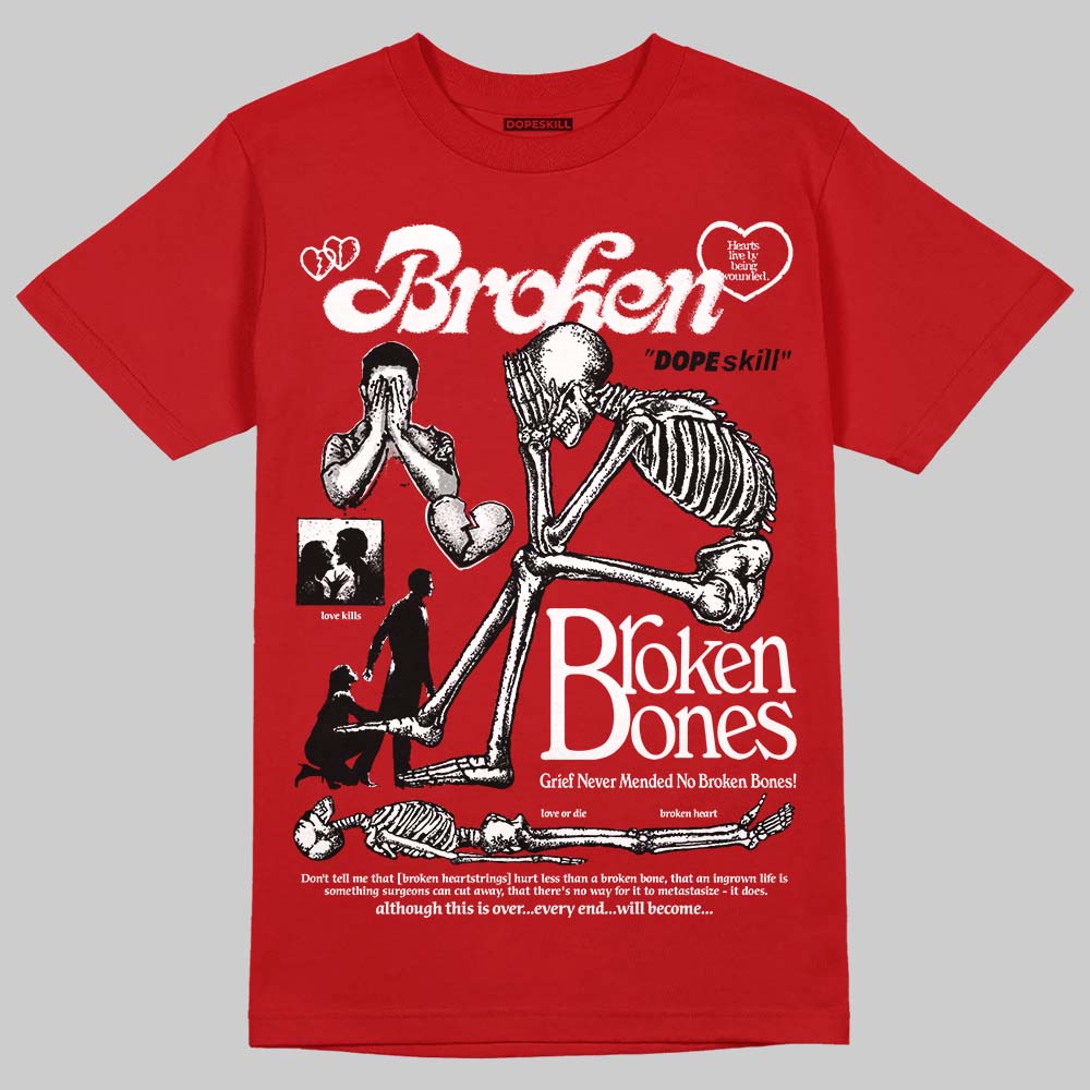 Jordan 5 Retro Fire Red Black Tongue (2025) DopeSkill T-Shirt Broken Bones Graphic Streetwear - Red