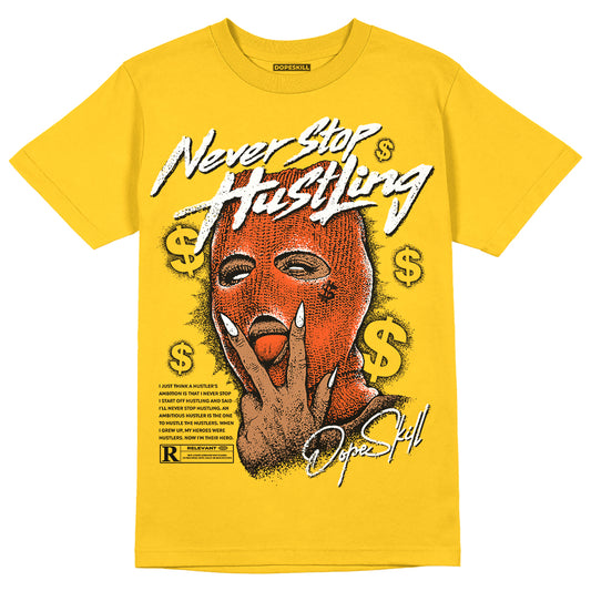 Jordan 4 Retro “Vivid Sulfur” DopeSkill Yellow T-shirt Never Stop Hustling Graphic Streetwear 