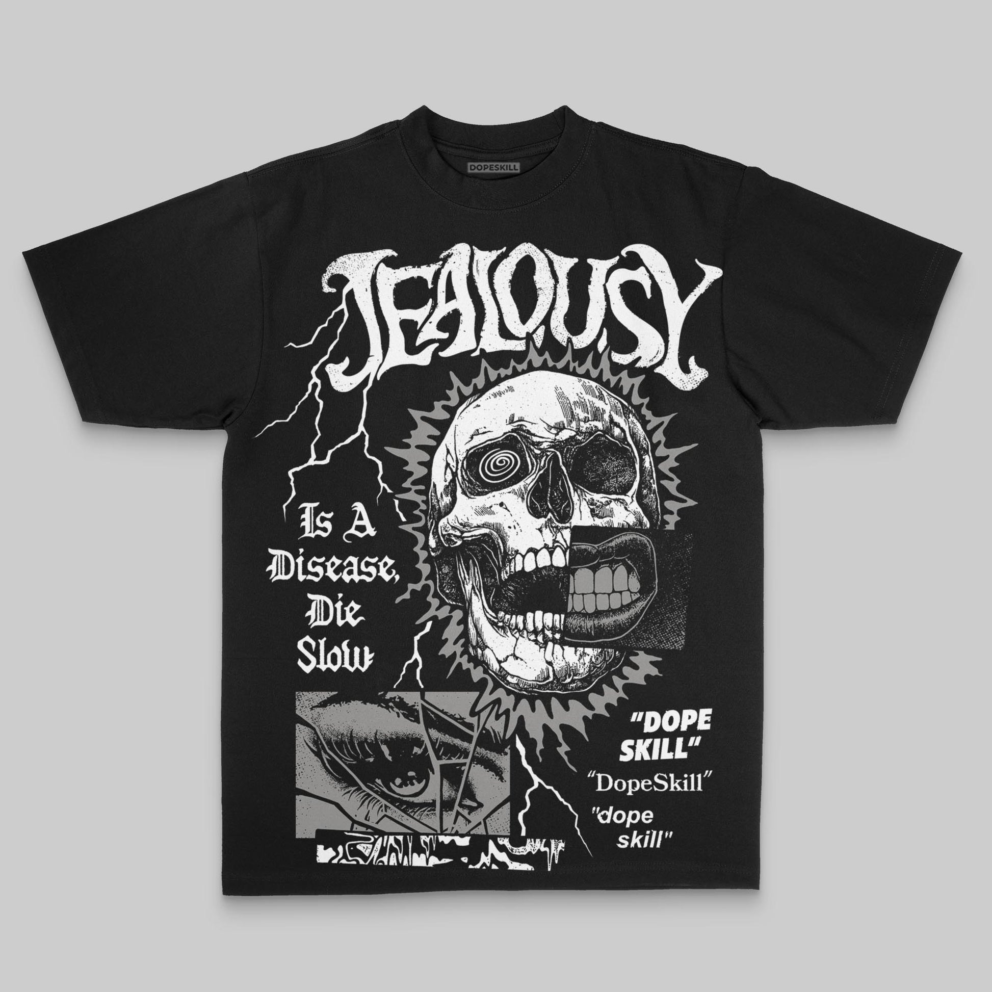 Grey Oversize Print Jealousy DopeSkill Graphic T-shirt Streetwear - black