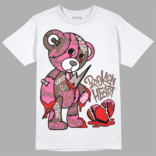 Dunk Low Smokey Mauve Playful Pink DopeSkill T-Shirt Broken Heart Graphic Streetwear - White 