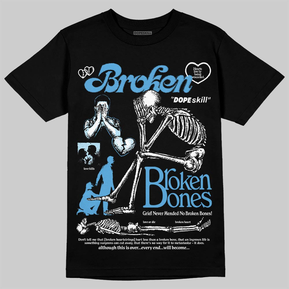 Jordan 11 Low University Blue DopeSkill T-Shirt Broken Bones Graphic Streetwear - Black